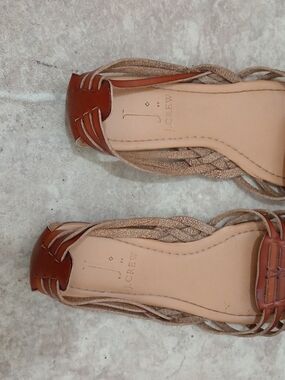 Crew cognac brown leather huarache sandals  classic woven design.7.5